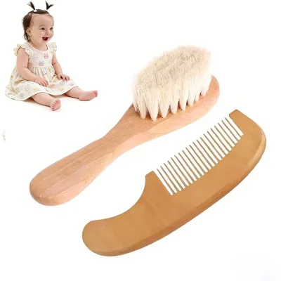 Brosse et peigne bébé en bois de hêtre – image 2