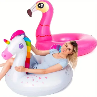Lot de 2 bouées gonflables flamant et licorne